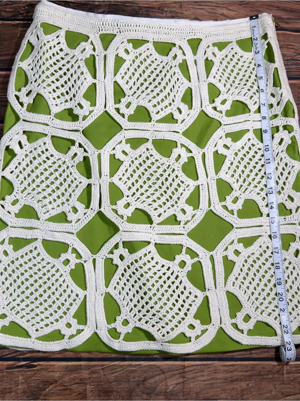 Tory Burch Green & Ivory Cotton Crochet Lace A-Line Skirt Sz 12/14 Style #211433